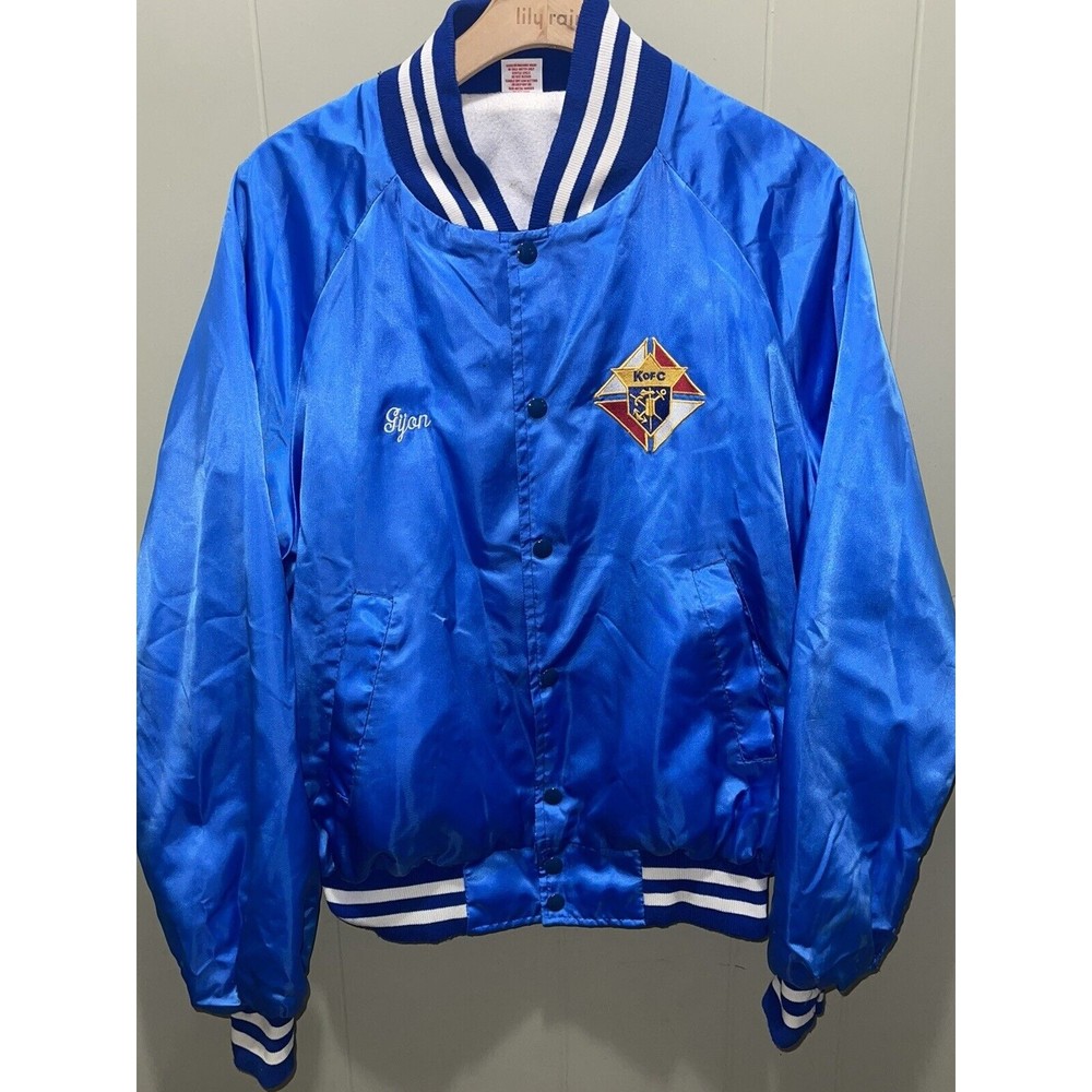 Vintage Satin Varsity Bomber Jacket Knights of Columbus Sugar Land, Tx #4204